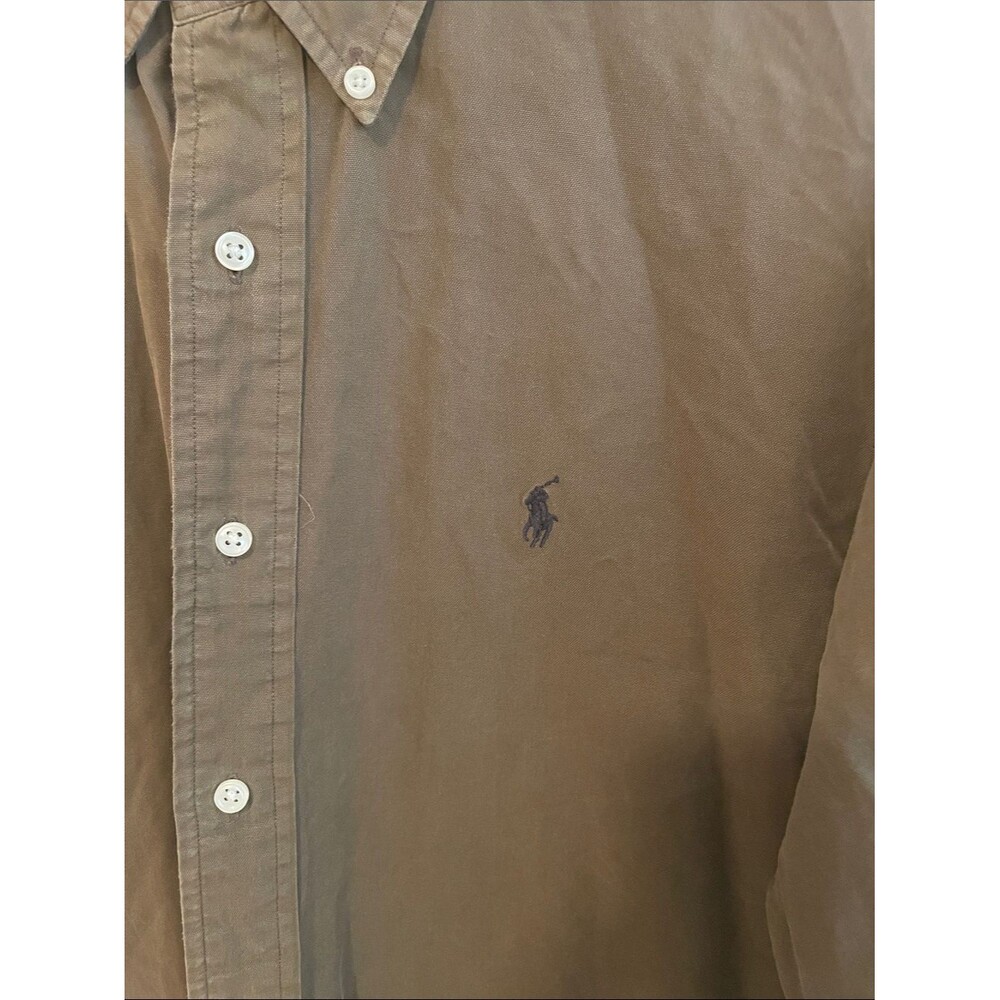 Ralph Lauren Men's Olive-Brown Cotton Button-Down Shirt - Picture 3 of 4